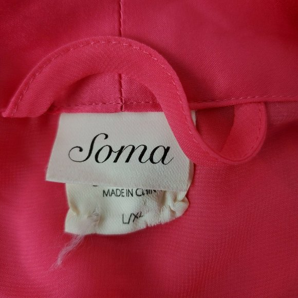 Soma Sensuous Lace Sheer Short Robe L XL Honeysuckle Ruby Pink Floral Trim GUC - Picture 8 of 8